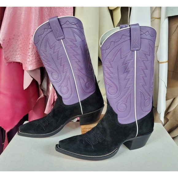 Kimmel Boot Co. Custom Shop Black Pig & Purple Calf Western Boots Women's 9 B - Picture 2 of 10